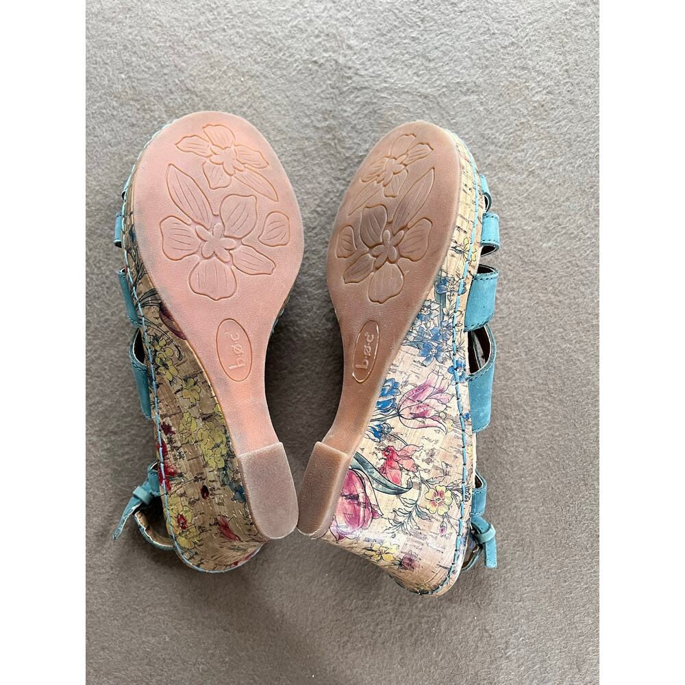 BOC Born Concepts Teal Leather Strappy Cork Wedge Floral Sandals Size 9 - Picture 10 of 10